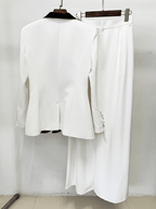 Women's Wide Leg Suit with Black Shawl Collar - Elegant Blazer Pant Set for Party & Wedding - Styeenigma