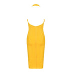 Women's Yellow Halter Neck Maxi Dress - Sleeveless Bodycon Formal Summer Dress