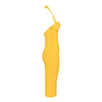 Women's Yellow Halter Neck Maxi Dress - Sleeveless Bodycon Formal Summer Dress