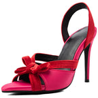 Women's Fuchsia Velvet Slingback Heels with Bow – Stiletto Sandals - Styeenigma