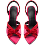 Women's Fuchsia Velvet Slingback Heels with Bow – Stiletto Sandals - Styeenigma