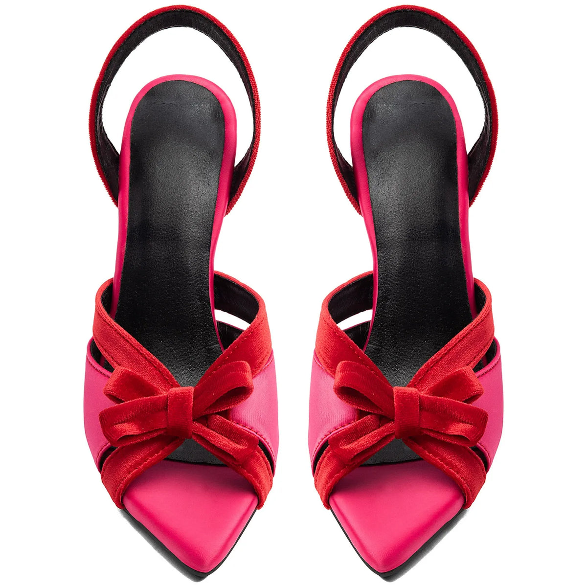 Women's Fuchsia Velvet Slingback Heels with Bow – Stiletto Sandals - Styeenigma