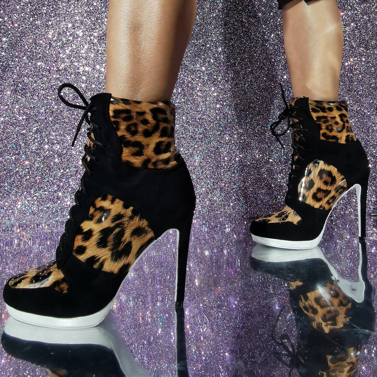 Women's High Top Platform Heel Ankle Boots - Y2K Contrast Lace Up Sneaker Boots with Hidden Wedge - Styeenigma