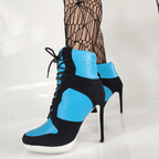 Women's High Top Platform Heel Ankle Boots - Y2K Contrast Lace Up Sneaker Boots with Hidden Wedge - Styeenigma
