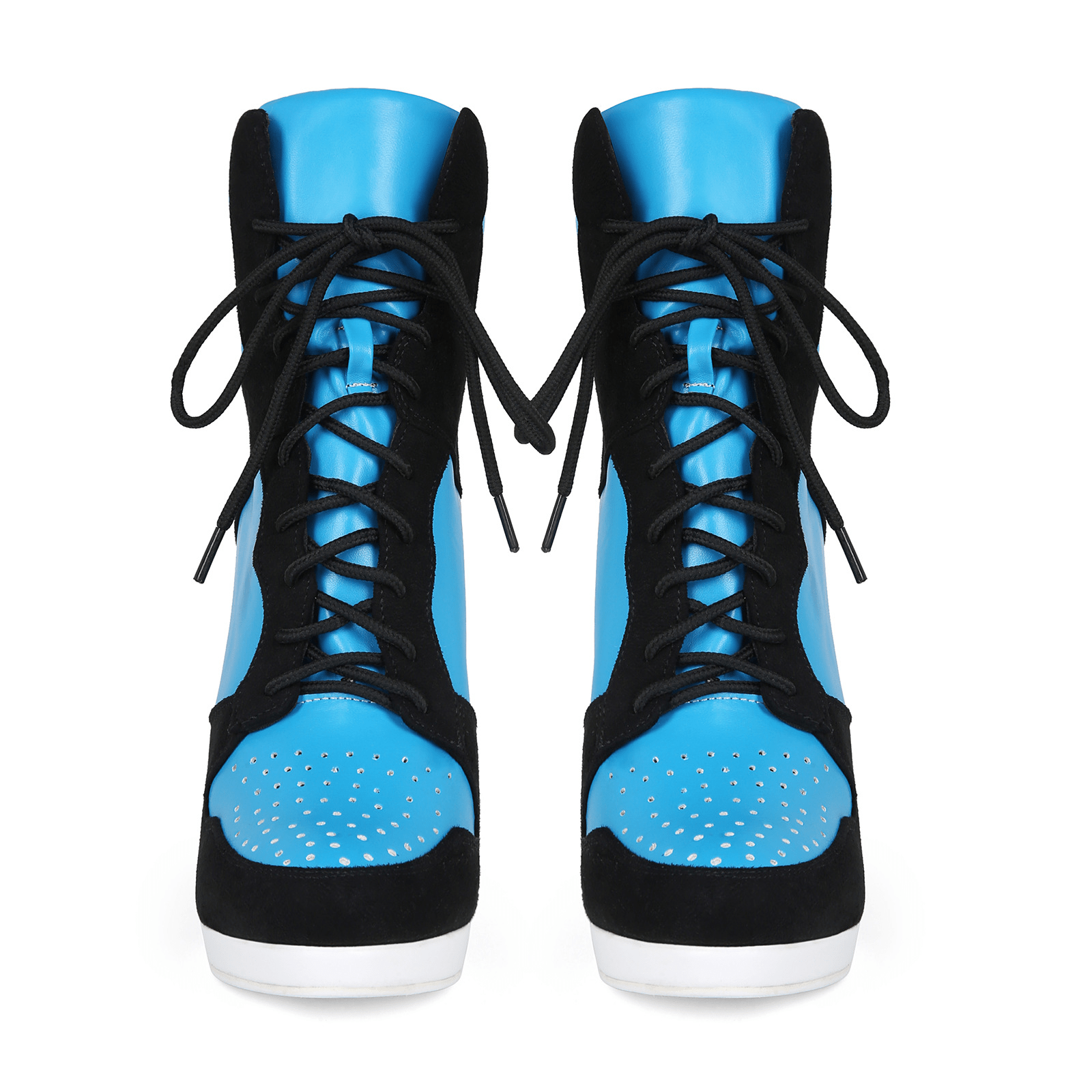 Women's High Top Platform Heel Ankle Boots - Y2K Contrast Lace Up Sneaker Boots with Hidden Wedge - Styeenigma