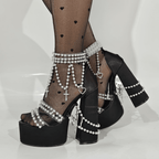 Y2K Punk Pearl Embellished Platform Heels - Gothic Cross Clear Strap Chunky High Heels - Styeenigma