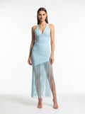 V-Neck Sleeveless Fringe Midi Dress | Beach Vacation Cover-Up & Summer Party Dress