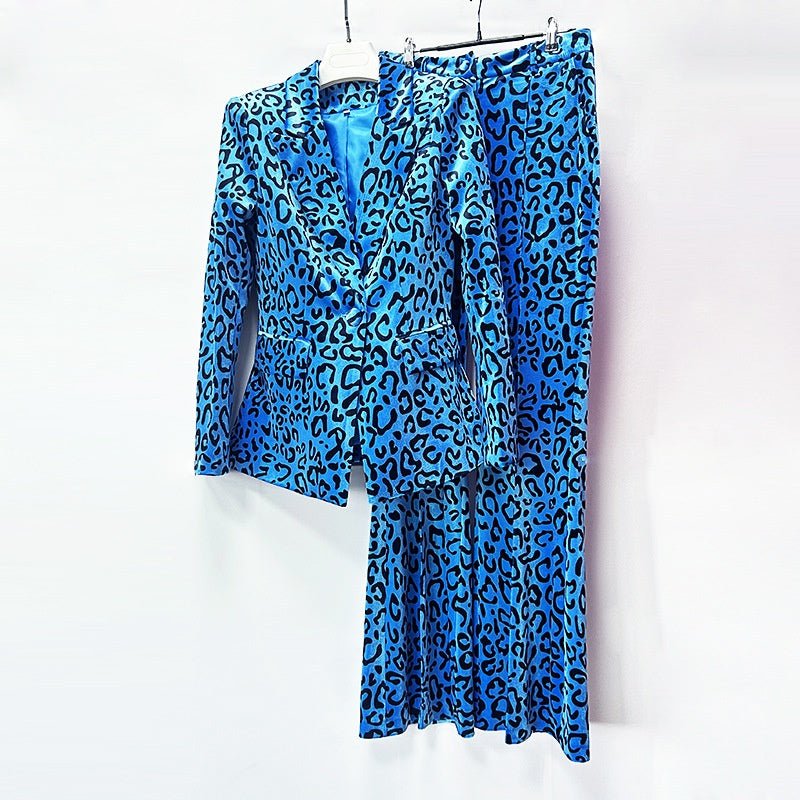 Leopard Print Blazer and Pants Set | Velvet Printed Two Piece Suit | Flared Trousers Matching Set