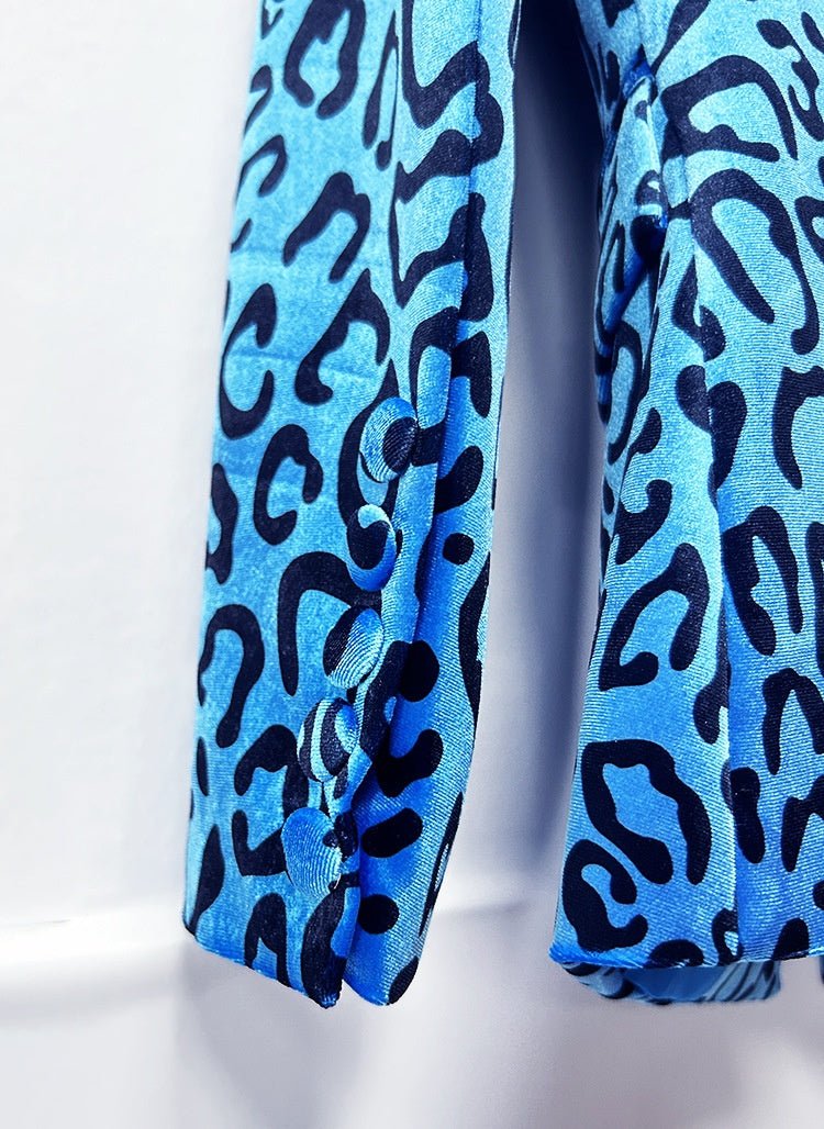 Leopard Print Blazer and Pants Set | Velvet Printed Two Piece Suit | Flared Trousers Matching Set