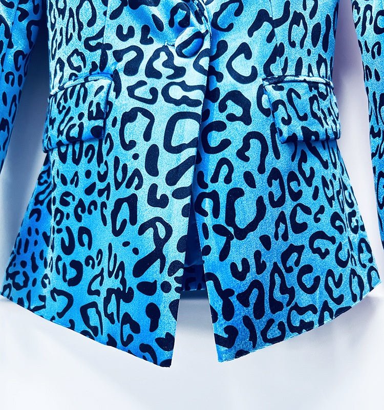 Leopard Print Blazer and Pants Set | Velvet Printed Two Piece Suit | Flared Trousers Matching Set