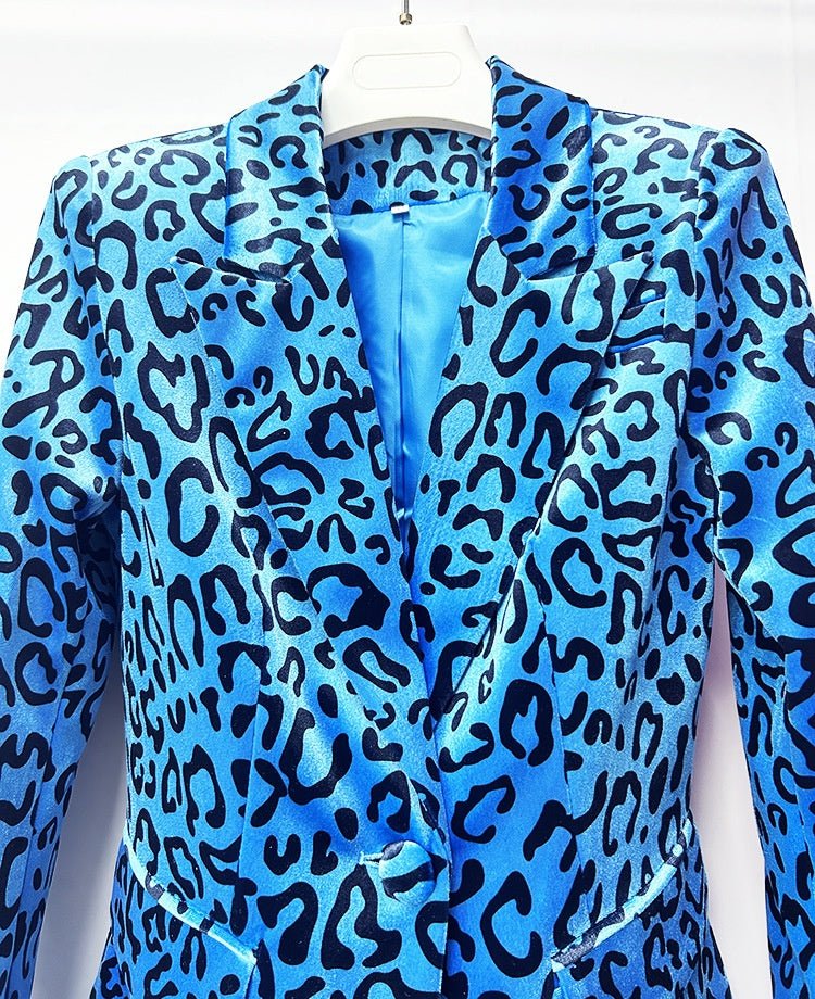 Leopard Print Blazer and Pants Set | Velvet Printed Two Piece Suit | Flared Trousers Matching Set