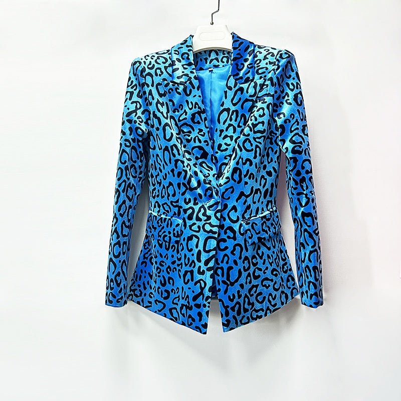 Leopard Print Blazer and Pants Set | Velvet Printed Two Piece Suit | Flared Trousers Matching Set