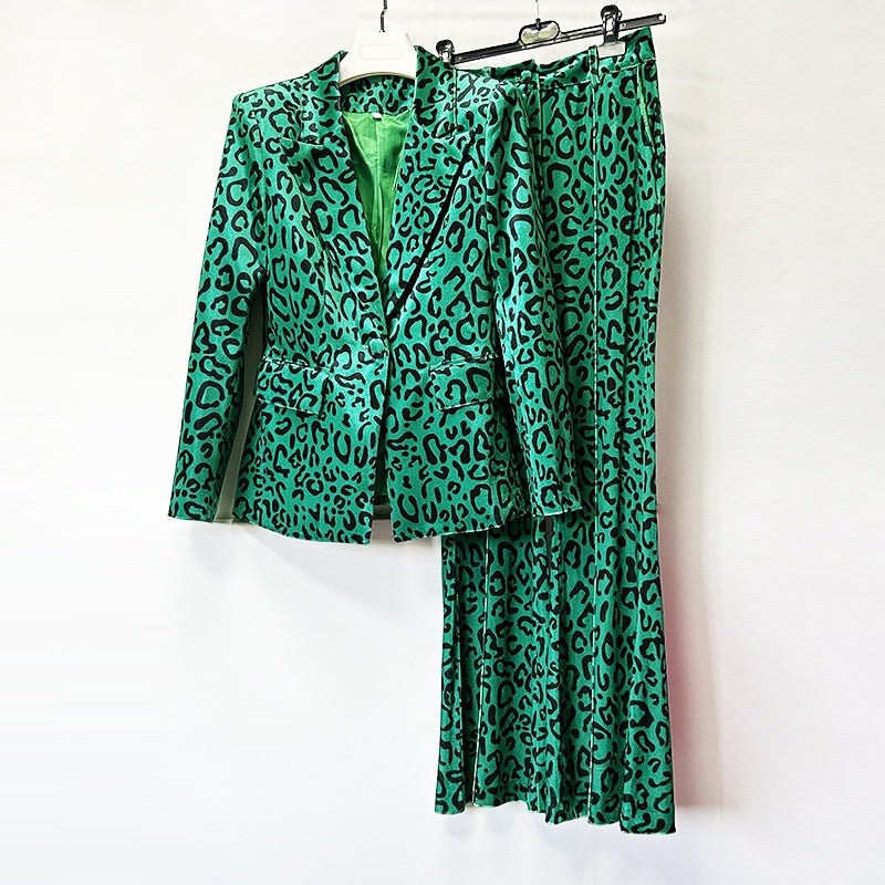 Leopard Print Blazer and Pants Set | Velvet Printed Two Piece Suit | Flared Trousers Matching Set - Styeenigma