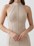High Neck Bodycon Midi Dress – Sleeveless Perfect  for Cocktail, Date & Evening Wear