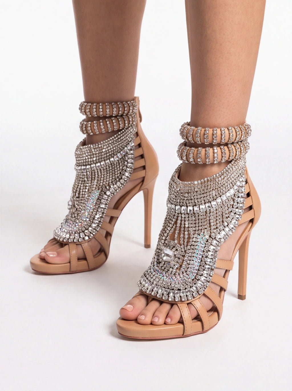 Rhinestone Stiletto Sandals - Sexy Toe-Loop Fringe Evening Heels for Women | Prom Party Shoes - Styeenigma