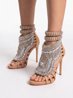 Rhinestone Stiletto Sandals - Sexy Toe-Loop Fringe Evening Heels for Women | Prom Party Shoes - Styeenigma