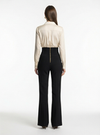 Black High-Waist Flared Trousers – Elegant Pants with Gold Buttons