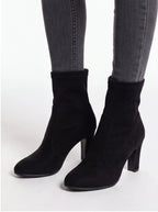 Black suede ankle boots with block heels