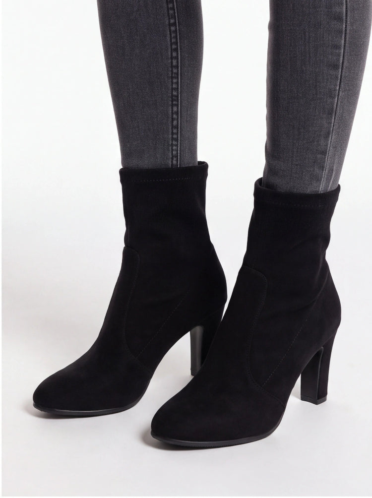 Black suede ankle boots with block heels