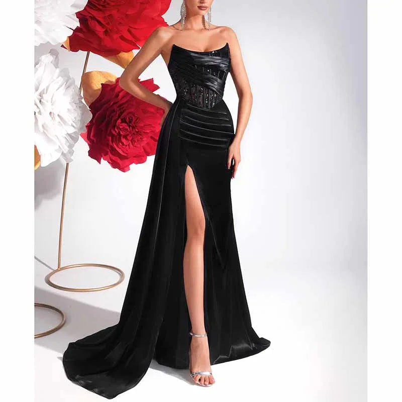Corset Black Prom Dress | Sweetheart Split Formal Gown