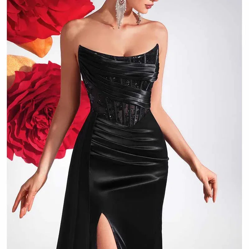 Corset Black Prom Dress | Sweetheart Split Formal Gown - Styeenigma