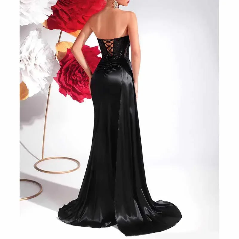 Corset Black Prom Dress | Sweetheart Split Formal Gown - Styeenigma