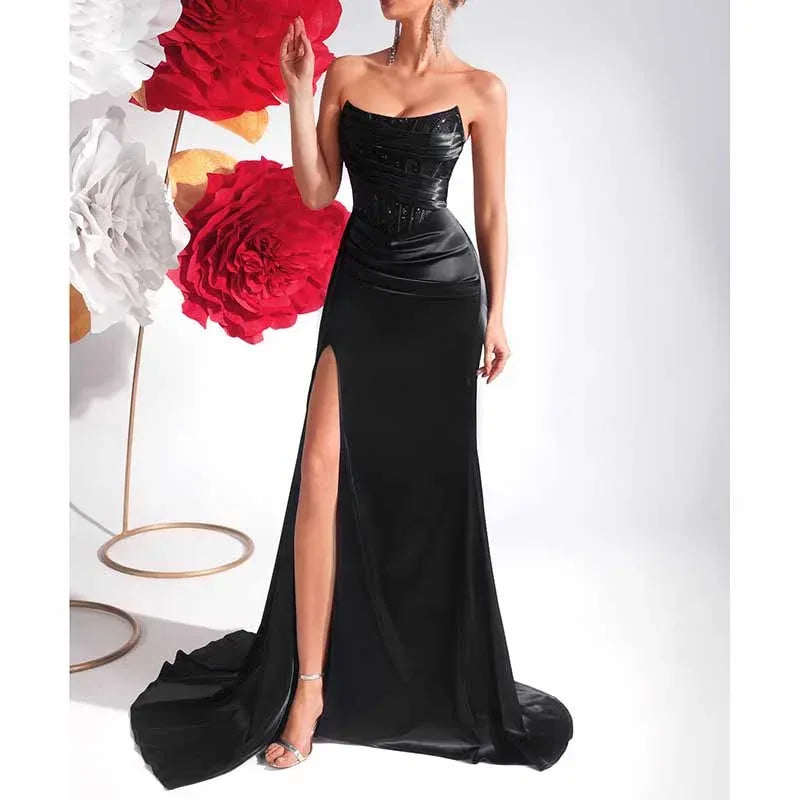 Corset Black Prom Dress | Sweetheart Split Formal Gown - Styeenigma