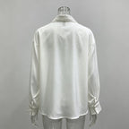 White/Black Rhinestone Blouse Women's Long Sleeve Shirt