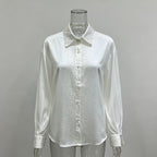 White/Black Rhinestone Blouse Women's Long Sleeve Shirt