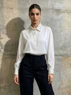 White/Black Rhinestone Blouse Women's Long Sleeve Shirt