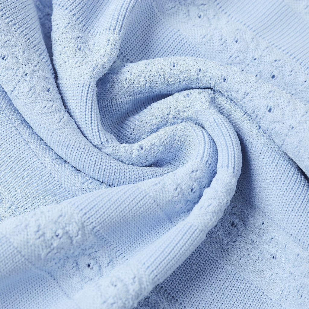 Light Blue Knit Maxi Dress Button Front Short Sleeve - Styeenigma