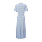 Light Blue Knit Maxi Dress Button Front Short Sleeve - Styeenigma