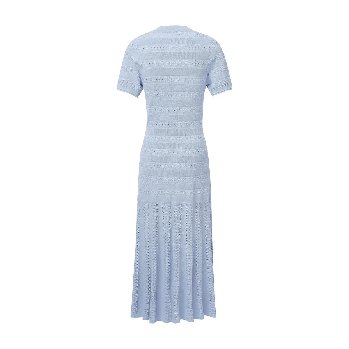 Light Blue Knit Maxi Dress Button Front Short Sleeve - Styeenigma