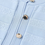 Light Blue Knit Maxi Dress Button Front Short Sleeve - Styeenigma