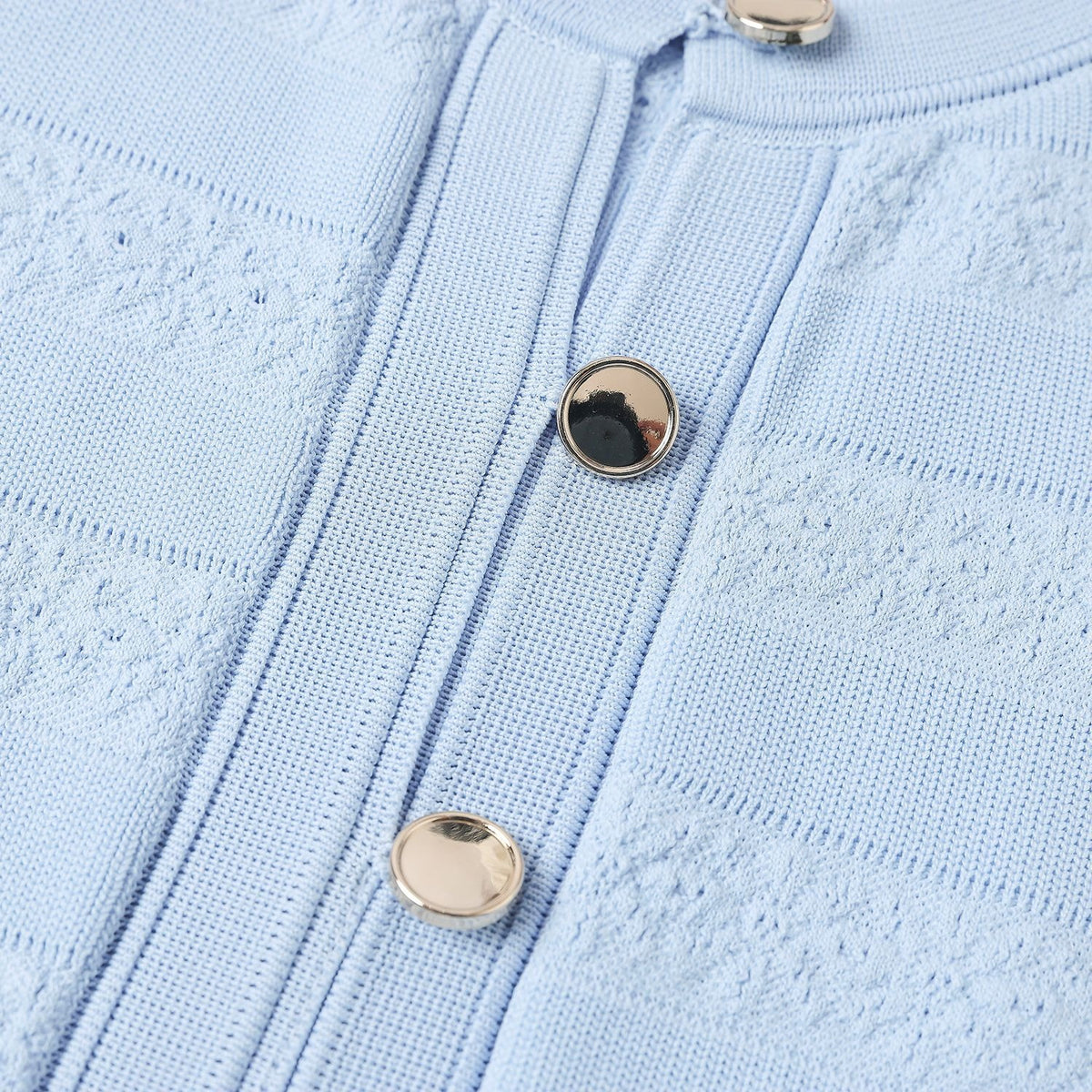 Light Blue Knit Maxi Dress Button Front Short Sleeve - Styeenigma