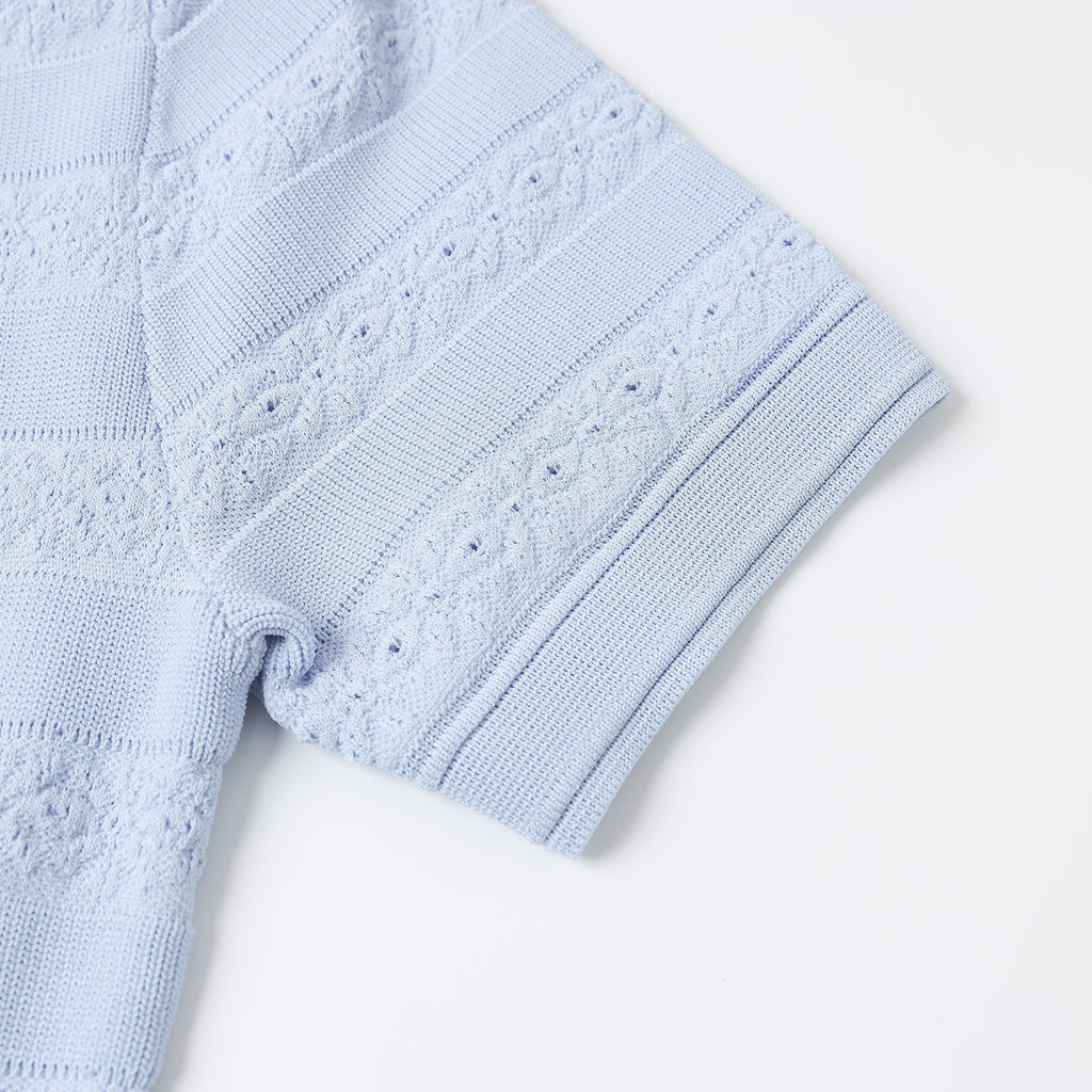 Light Blue Knit Maxi Dress Button Front Short Sleeve - Styeenigma