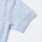 Light Blue Knit Maxi Dress Button Front Short Sleeve - Styeenigma