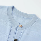 Light Blue Knit Maxi Dress Button Front Short Sleeve - Styeenigma