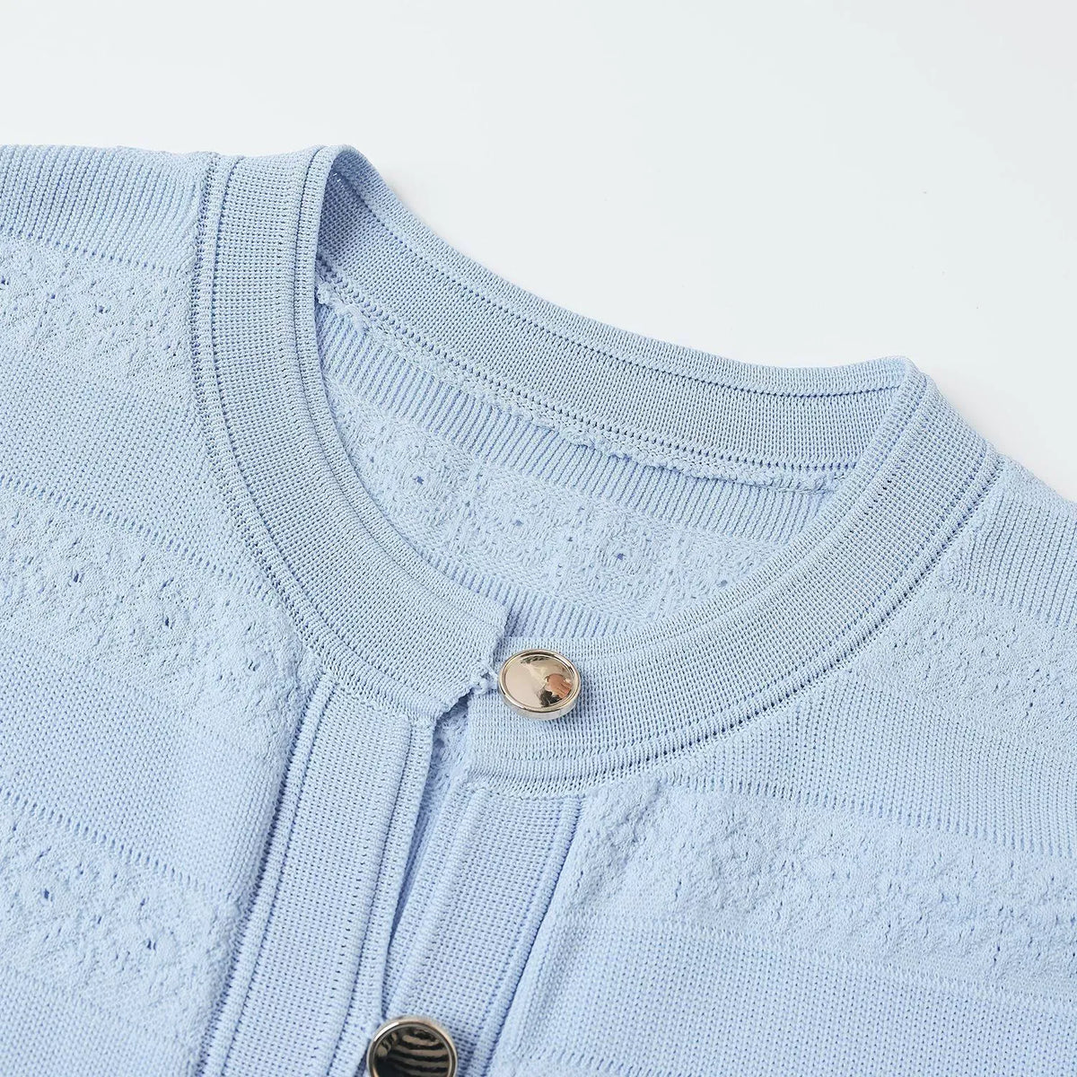 Light Blue Knit Maxi Dress Button Front Short Sleeve - Styeenigma