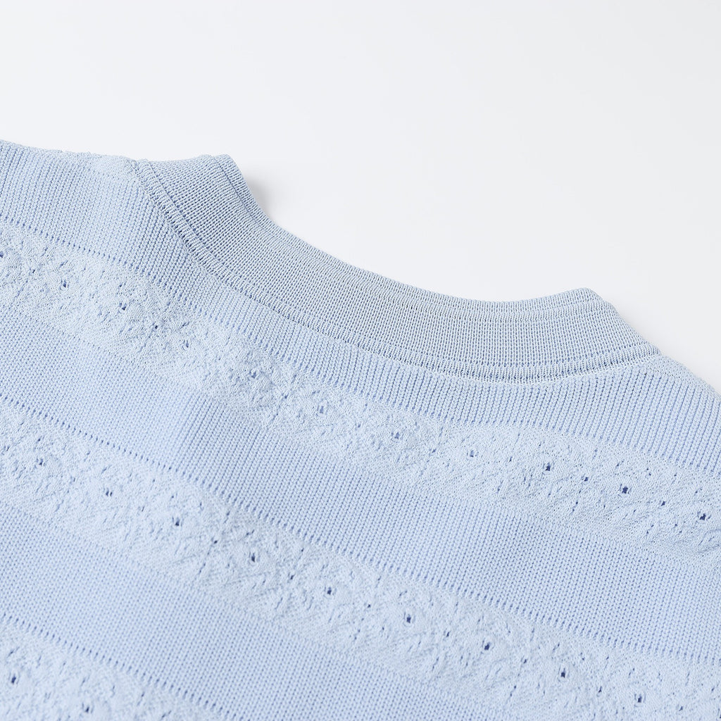 Light Blue Knit Maxi Dress Button Front Short Sleeve - Styeenigma