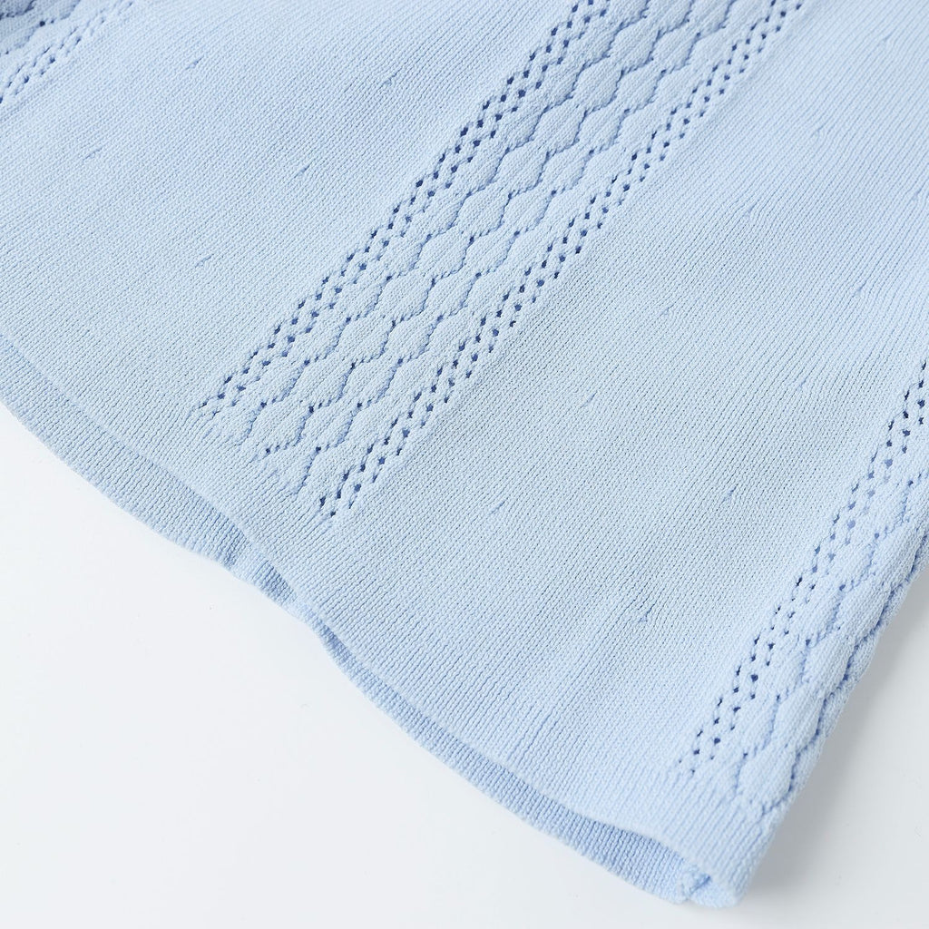 Light Blue Knit Maxi Dress Button Front Short Sleeve - Styeenigma