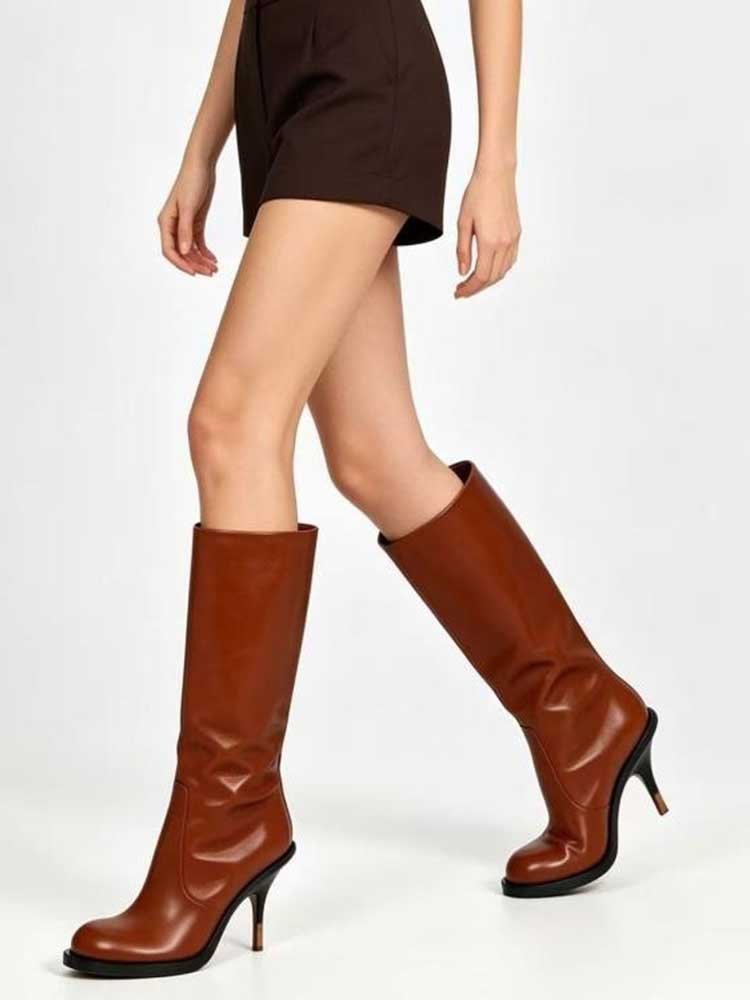 Brown Knee High Boots Stiletto Heel Boots - Styeenigma