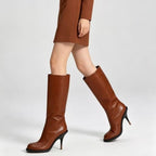 Brown Knee High Boots Stiletto Heel Boots - Styeenigma