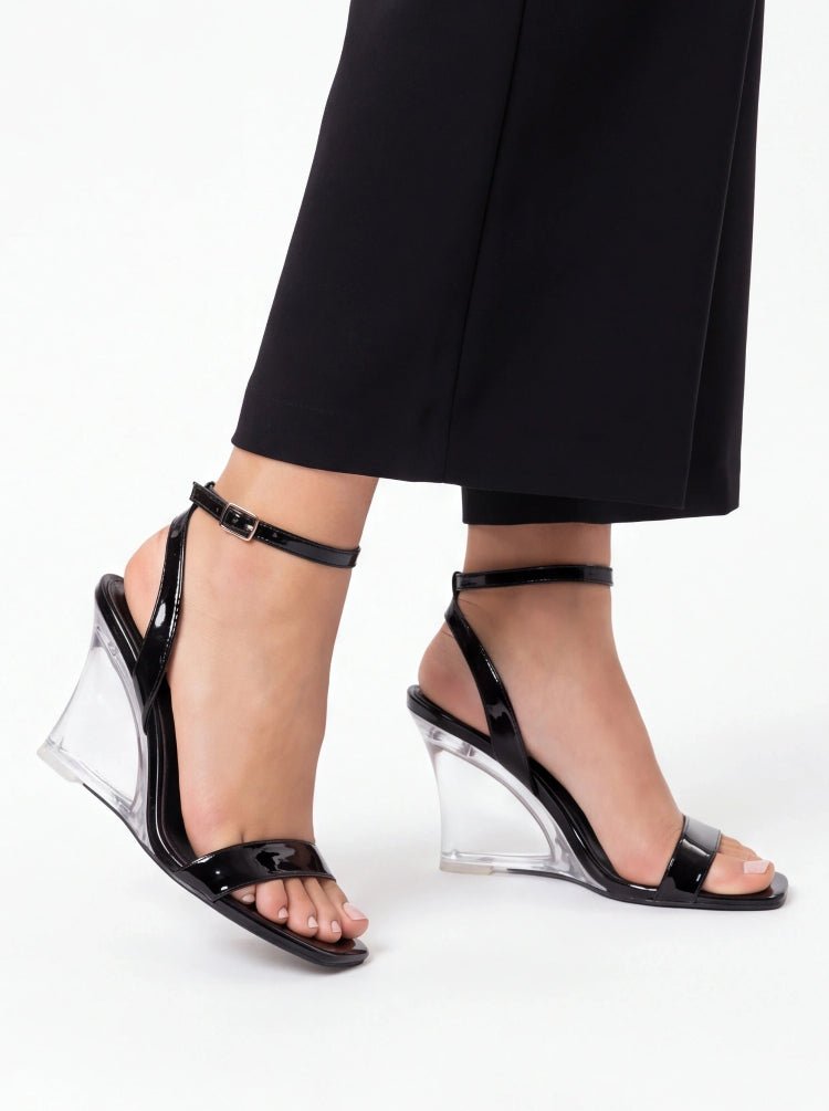 Wedge Sandals Women's Transparent Heel Strappy Slingback Shoes - Styeenigma
