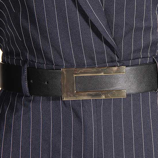 Women’s Navy Stripe Belted Jumpsuit Blazer Style Wide Leg Pants - Styeenigma