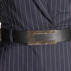 Women’s Navy Stripe Belted Jumpsuit Blazer Style Wide Leg Pants - Styeenigma