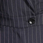 Women’s Navy Stripe Belted Jumpsuit Blazer Style Wide Leg Pants - Styeenigma
