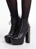 Women's Punk Studded Platform Boots - Gothic Lace Up Ankle Boots with Spikes | Heavy Metal High Heel Shoes - Styeenigma