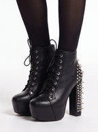 Women's Punk Studded Platform Boots - Gothic Lace Up Ankle Boots with Spikes | Heavy Metal High Heel Shoes - Styeenigma