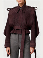 Cropped Trench Jacket Women's Belted Cape Sleeve